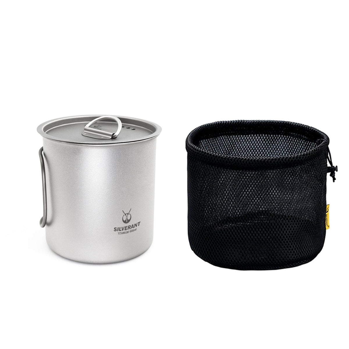 SilverAnt Ultralight Titanium Cup With Lid 4 Sizes - 600ml - With black drawstring mesh bag included with purchase