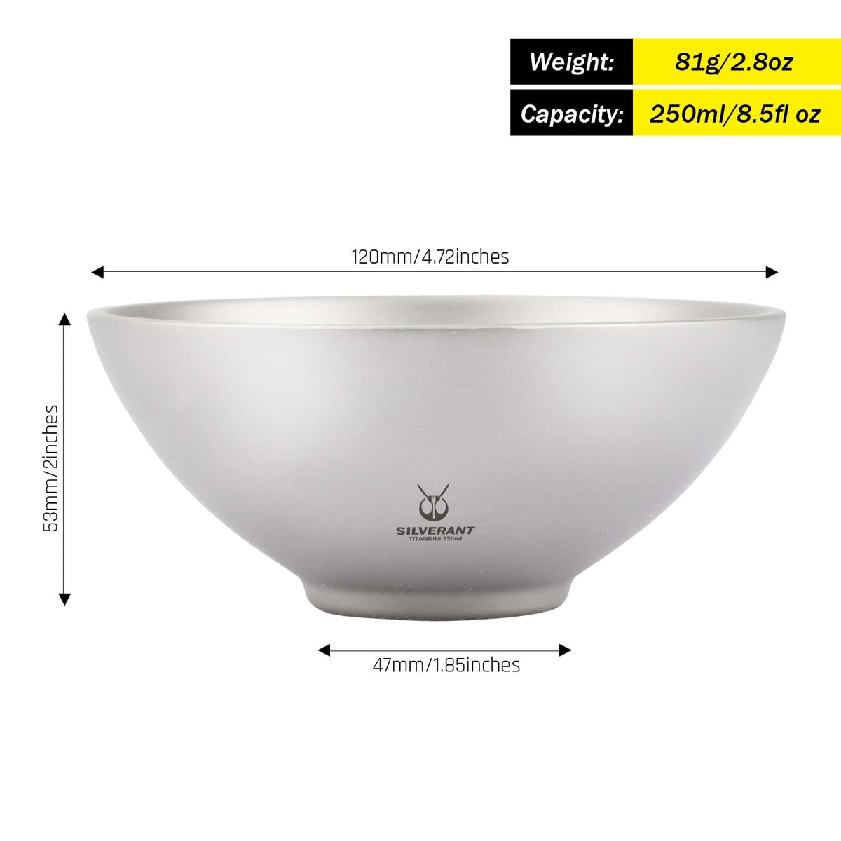 SilverAnt Ultralight Titanium Double-Wall Bowl - 250ml/8.5fl oz, Sandblasted