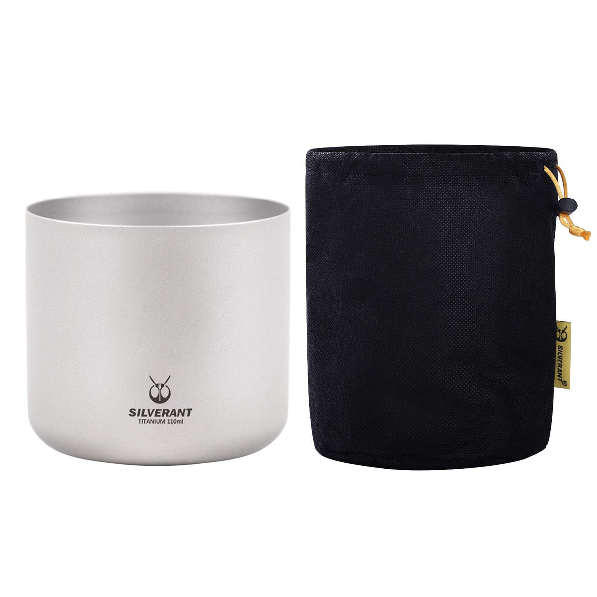 SilverAnt Titanium Double Wall Espresso Coffee Cup 110ml/3.71 fl oz Without Handle - With black drawstring mesh bag (included with purchase)