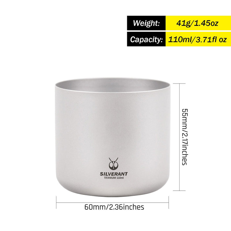 
                  
                    SilverAnt Titanium Double Wall Espresso Coffee Cup 110ml/3.71 fl oz Without Handle - with weight, dimensions, and capacity
                  
                