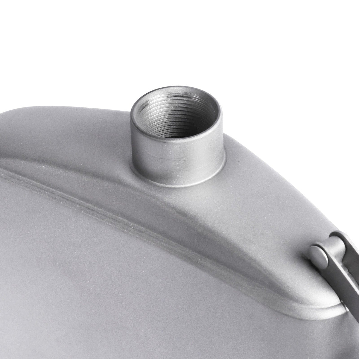SilverAnt Ultralight Titanium Hip Flask & Funnel (sandblasted) - close-up of flask water opening, showing the screw ridges are on the inside of the mouth)