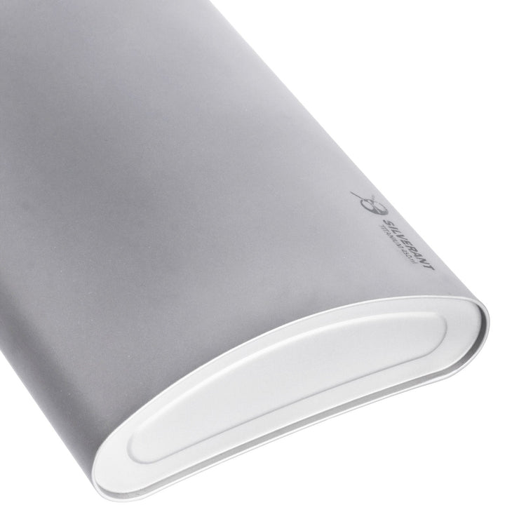 
                  
                    SilverAnt Ultralight Titanium Hip Flask & Funnel - 450ml/15.22 fl oz (Sandblasted) - bottom tilted view, showing close-up look of finish 
                  
                