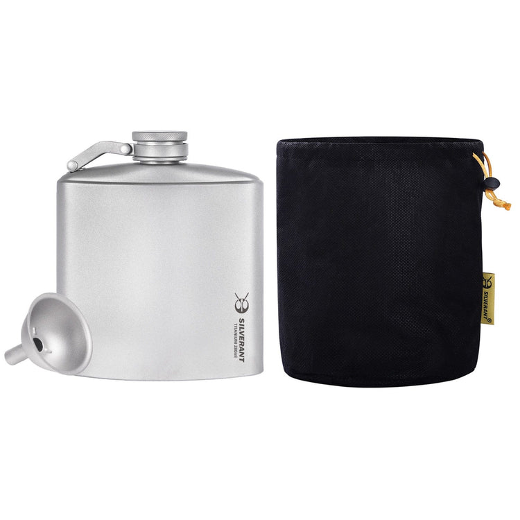 
                  
                    SilverAnt Ultralight Titanium Hip Flask & Funnel - 280 ml with black drawstring mesh bag (included with purchase)
                  
                
