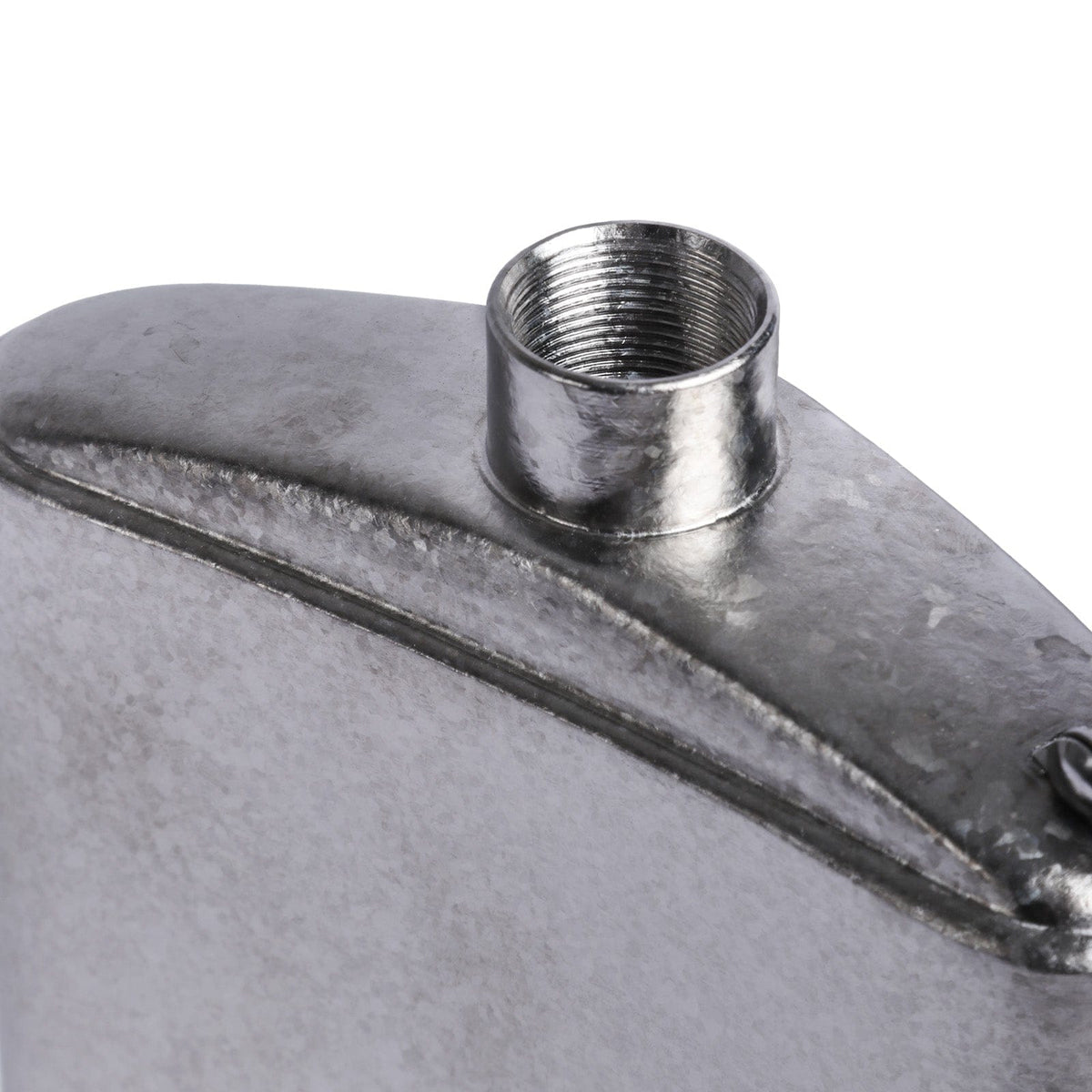 SilverAnt Ultralight Titanium Hip Flask & Funnel - Crystallized 280ml (close-up of  hip flask opening showing screw marks are on the inside)