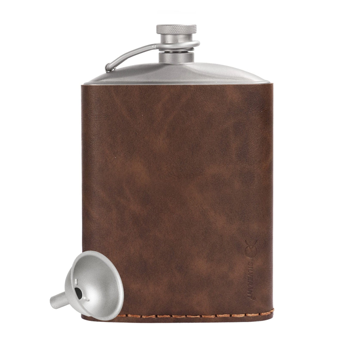 SilverAnt Titanium Hip Flask With Funnel & pu leather sleeve - 220ml/7.74 fl oz