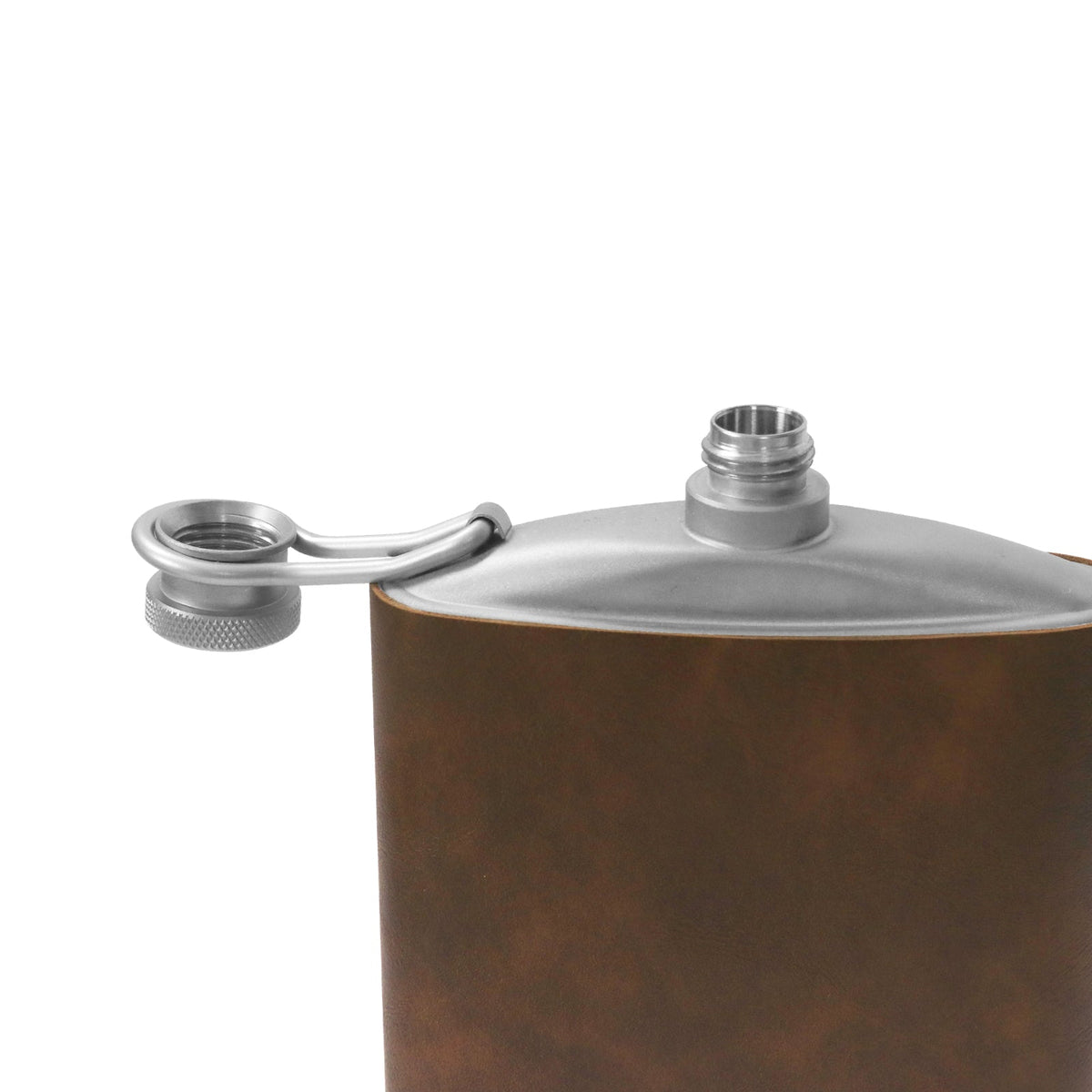 SilverAnt Outdoors Titanium Hip Flask & Funnel - 220ml/7.74 fl oz with PU leather sleeve - the lid