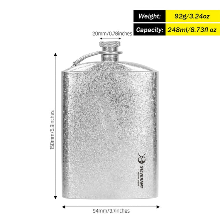 
                  
                    SilverAnt Ultralight Titanium Hip Flask and Funnel 248ml/8.73 fl oz (Crystallized) with weight, dimensions, and capacity
                  
                