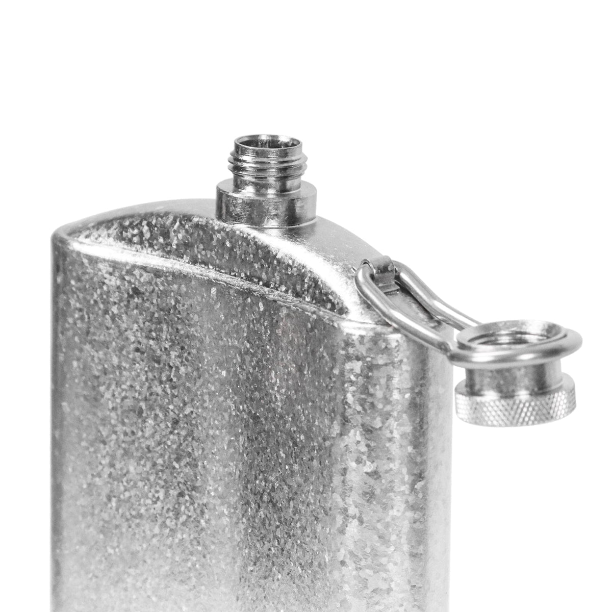 SilverAnt Ultralight Titanium Hip Flask and Funnel 248ml/8.73 fl oz Crystallized (close-up of flask upper, mouth, finish)