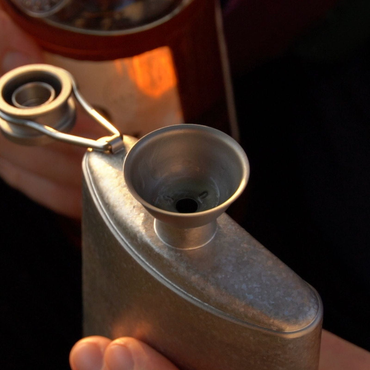 SilverAnt Titanium Hip Flask and Funnel 248ml/8.73 fl oz crystallized finish - with a funnel on its mouth