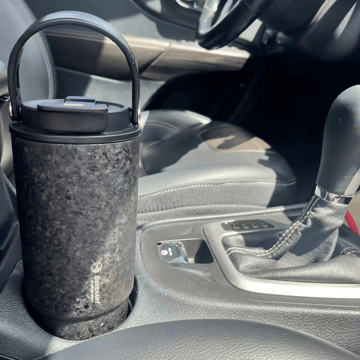 SilverAnt Crystallized Titanium Insulated Tumbler 880ml / 29.76 fl oz - Elegant Black (in car's water bottle compartment)