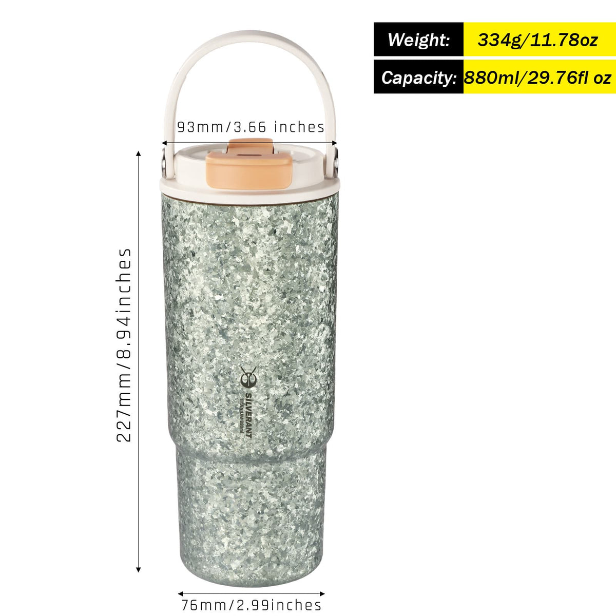 SilverAnt Crystallized Titanium Insulated Tumbler 880ml / 29.76 fl oz - Seafoam Green (weight, dimensions, and capacity)