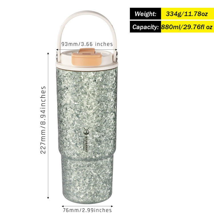 
                  
                    SilverAnt Crystallized Titanium Insulated Tumbler 880ml / 29.76 fl oz - Seafoam Green (weight, dimensions, and capacity)
                  
                