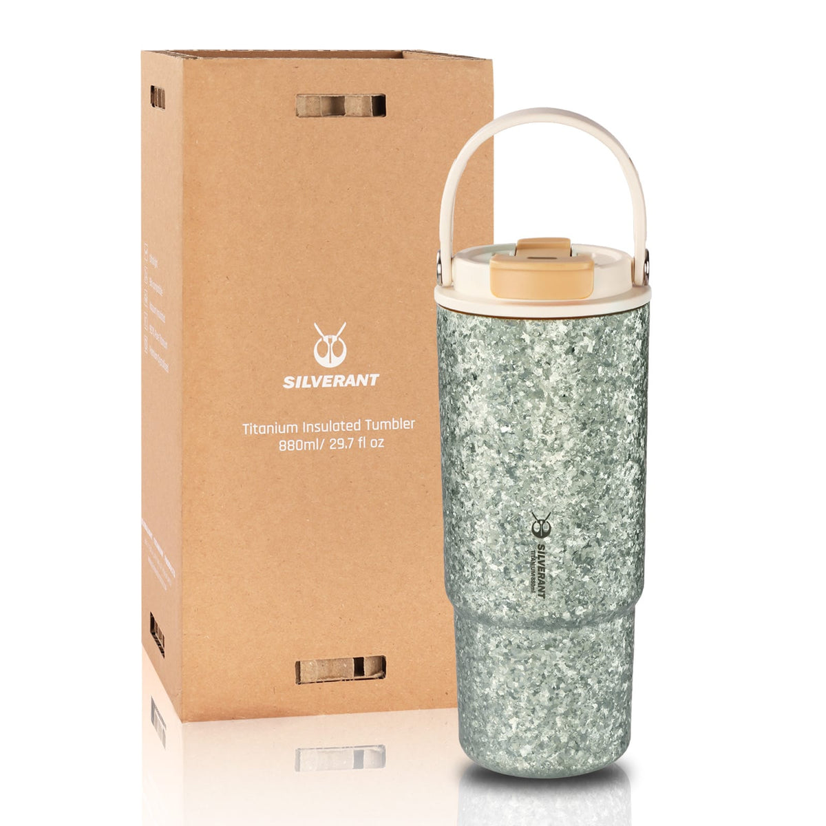 SilverAnt Crystallized Titanium Insulated Tumbler 880ml / 29.76 fl oz - Seafoam Green with box