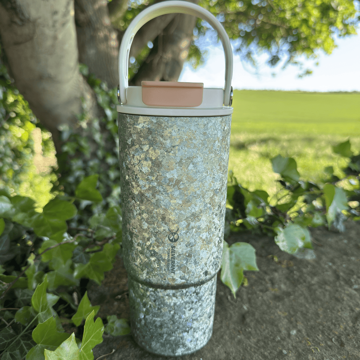 SilverAnt Crystallized Titanium Insulated Tumbler 880ml / 29.76 fl oz - Seafoam Green (actual product photo, top angle slightly tilted view)