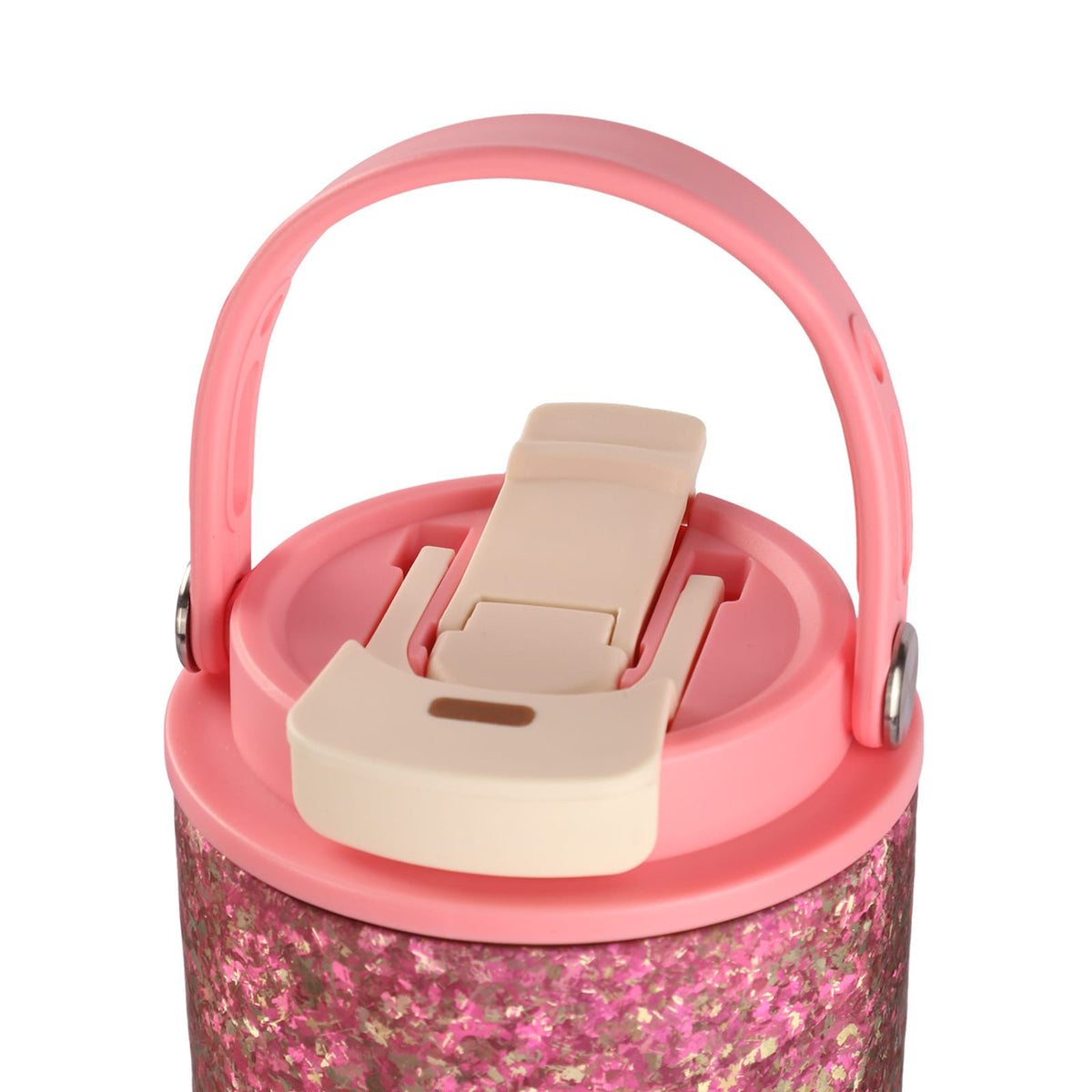 SilverAnt Crystallized Titanium Insulated Tumbler 880ml / 29.76 fl oz – Iridescent Pink (close-up of tumbler lid, closed) 