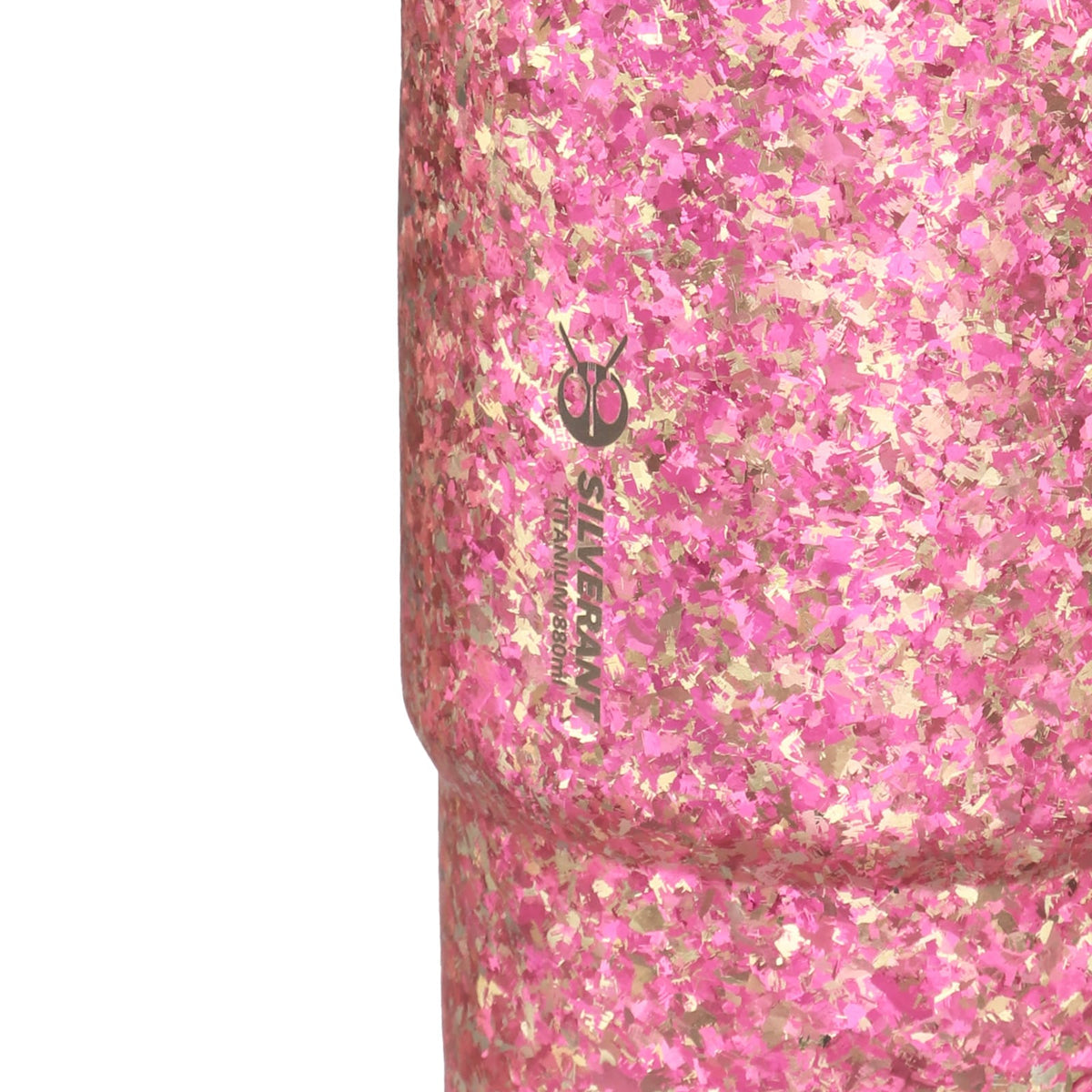 SilverAnt Crystallized Titanium Insulated Tumbler 880ml / 29.76 fl oz – Iridescent Pink (close-up of pink crystallized finish, silverant branding)
