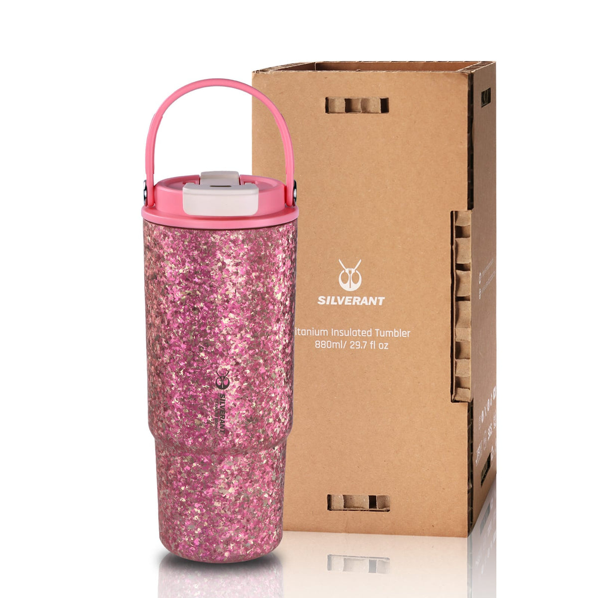 SilverAnt Crystallized Titanium Insulated Tumbler 880ml / 29.76 fl oz – Iridescent Pink (with box)