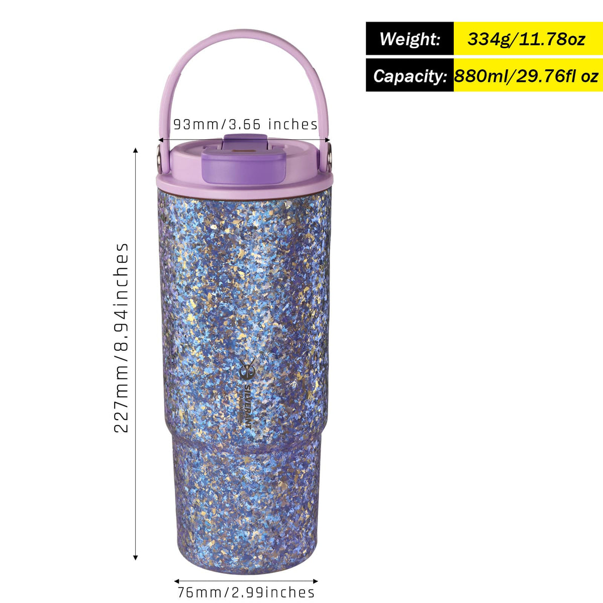 SilverAnt Crystallized Titanium Insulated Tumbler 880ml / 29.76 fl oz – Purple/Blue-Violet Tumbler (weight, dimensions, and capacity)
