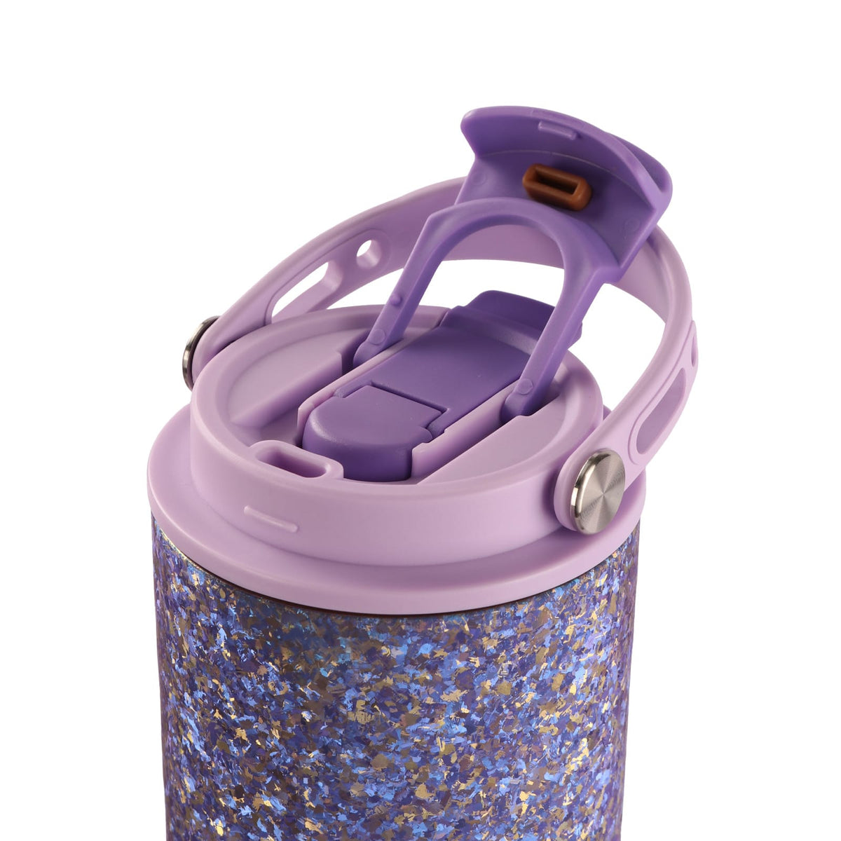 SilverAnt Crystallized Titanium Insulated Tumbler 880ml / 29.76 fl oz – Purple/Blue-Violet (top view of tumbler lid, opened drinking hole)