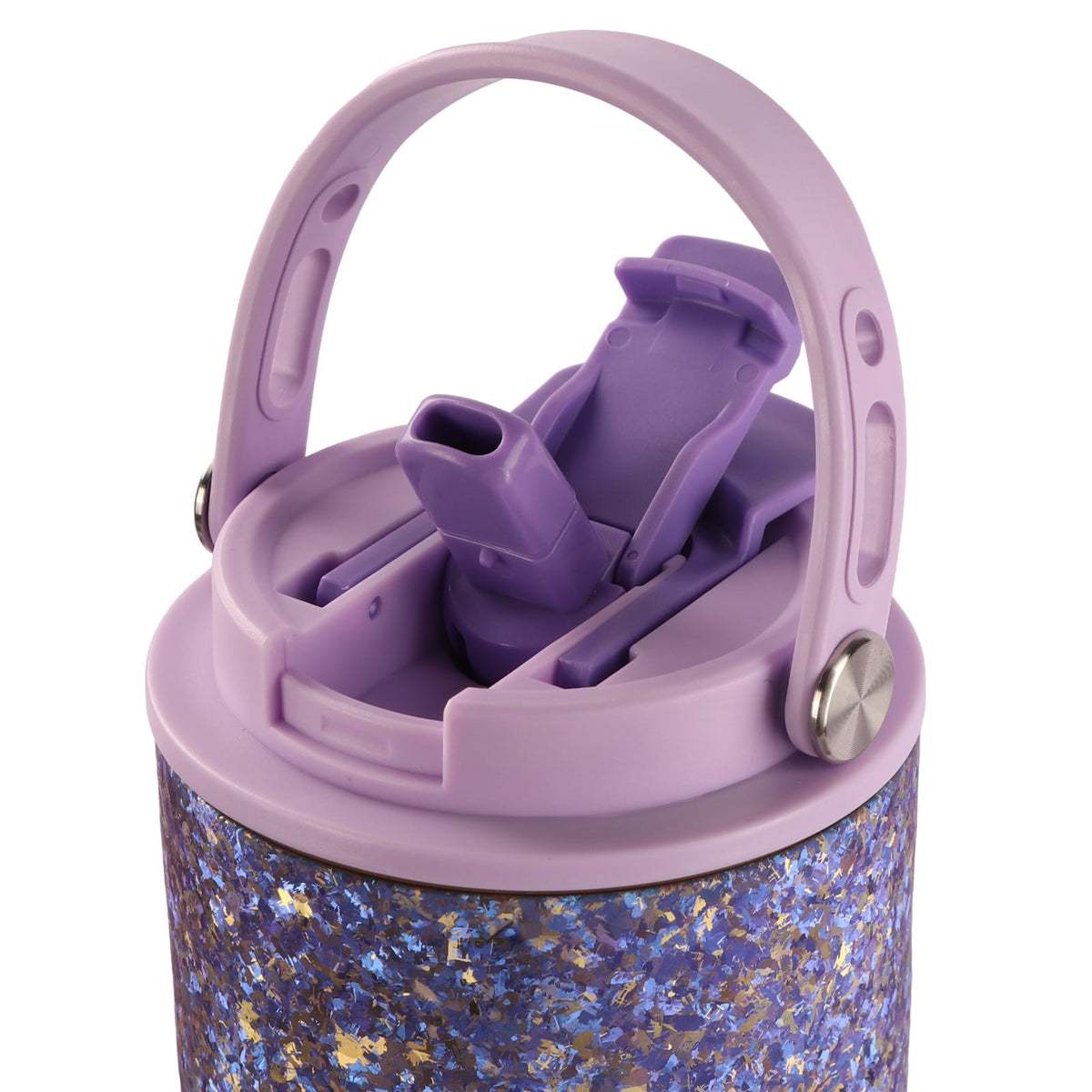 SilverAnt Crystallized Titanium Insulated Tumbler 880ml / 29.76 fl oz – Purple/Blue-Violet (angled view, top of tumbler, straw drinking hole)