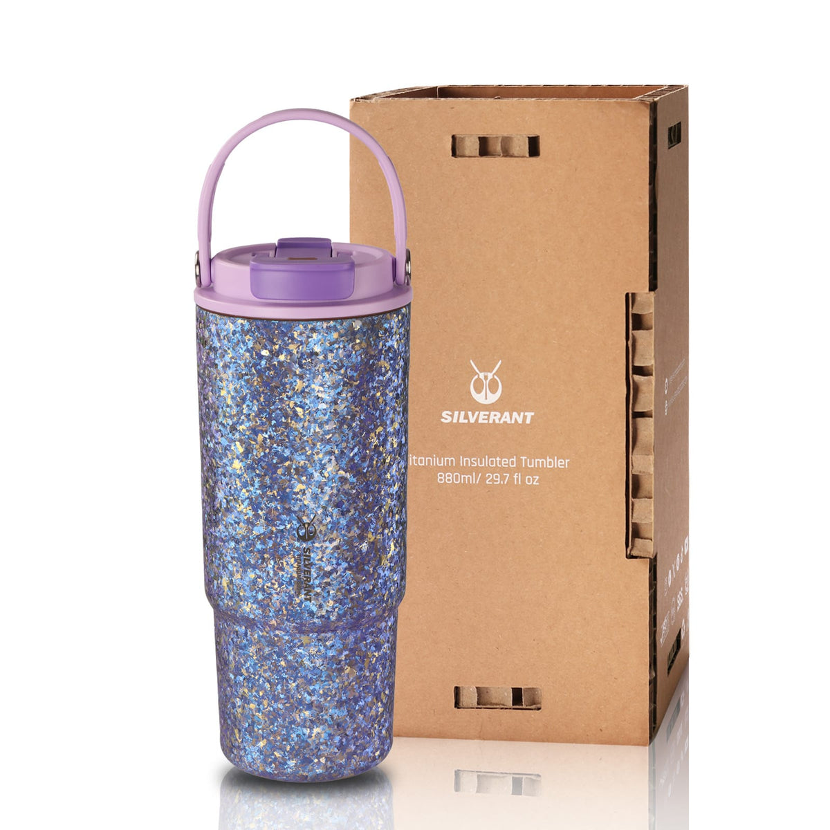 SilverAnt Crystallized Titanium Insulated Tumbler 880ml / 29.76 fl oz – Purple/Blue-Violet with box