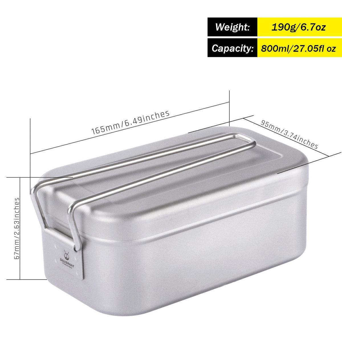 SilverAnt Ultralight Titanium Mess Tins - with weight, dimensions, and capacity