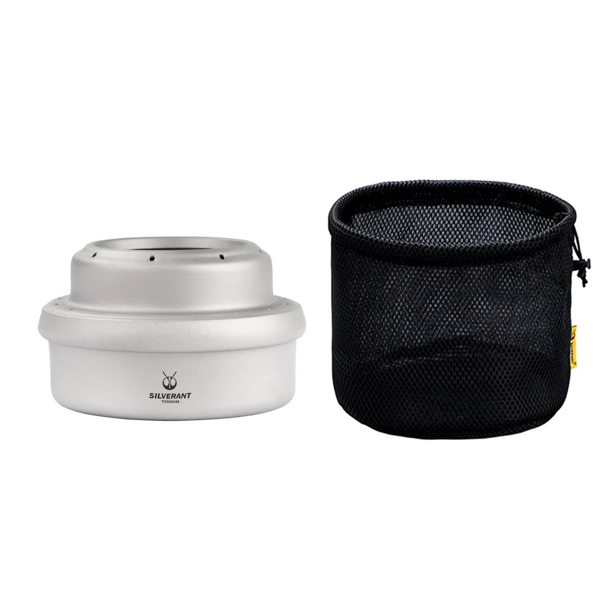SilverAnt Ultralight Titanium Multi-Fuel Alcohol Stove Kit - Multi-fuel alcohol stove with drawstring mesh bag