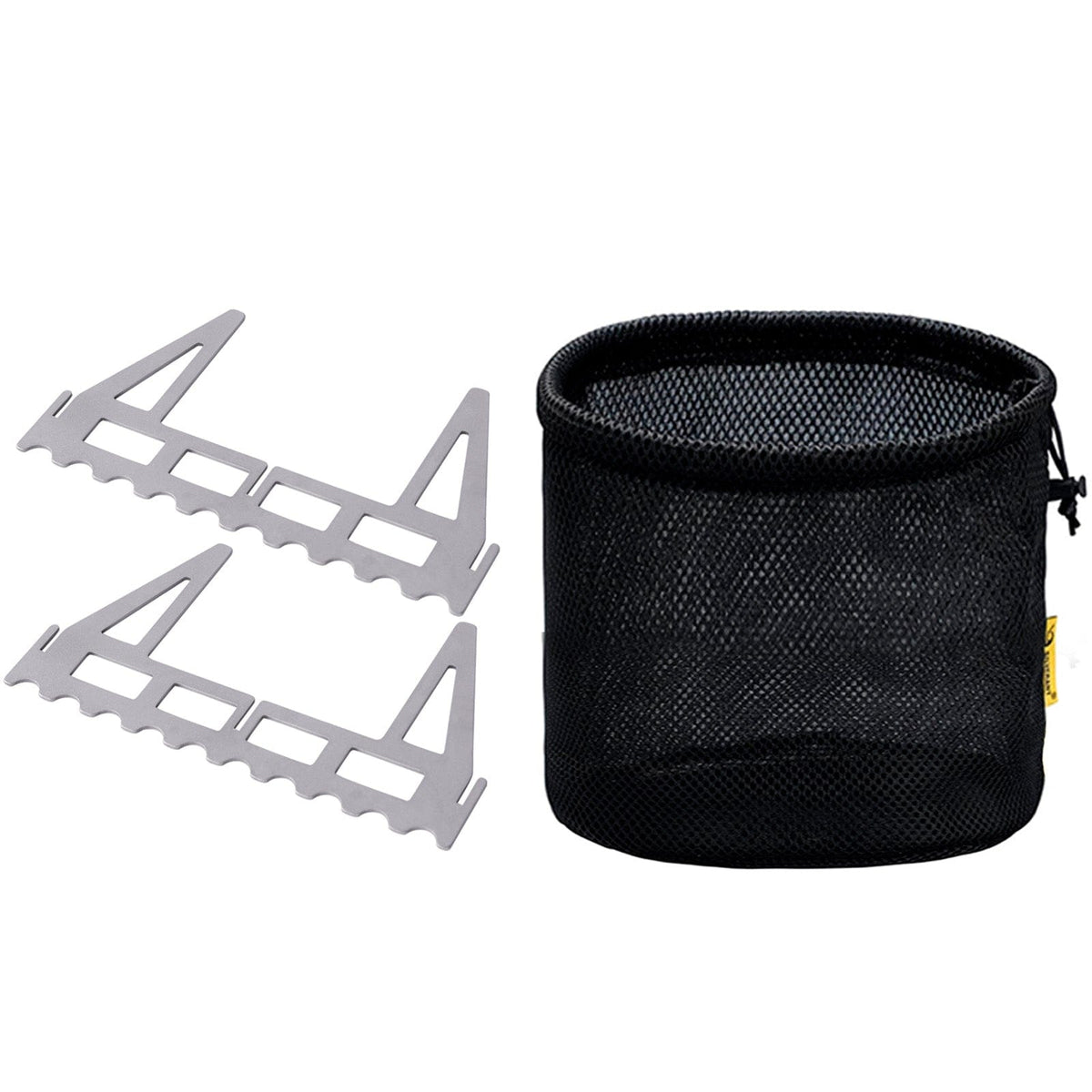 SilverAnt Ultralight Titanium Multi-Fuel Alcohol Stove Kit - Cross stand's cross bars separated with drawstring mesh bag (included with purchase)