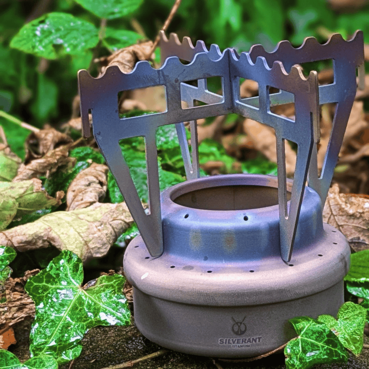 SilverAnt Ultralight Titanium Multi-Fuel Alcohol Stove Kit - Close-up, actual product photo, real lifestyle photo