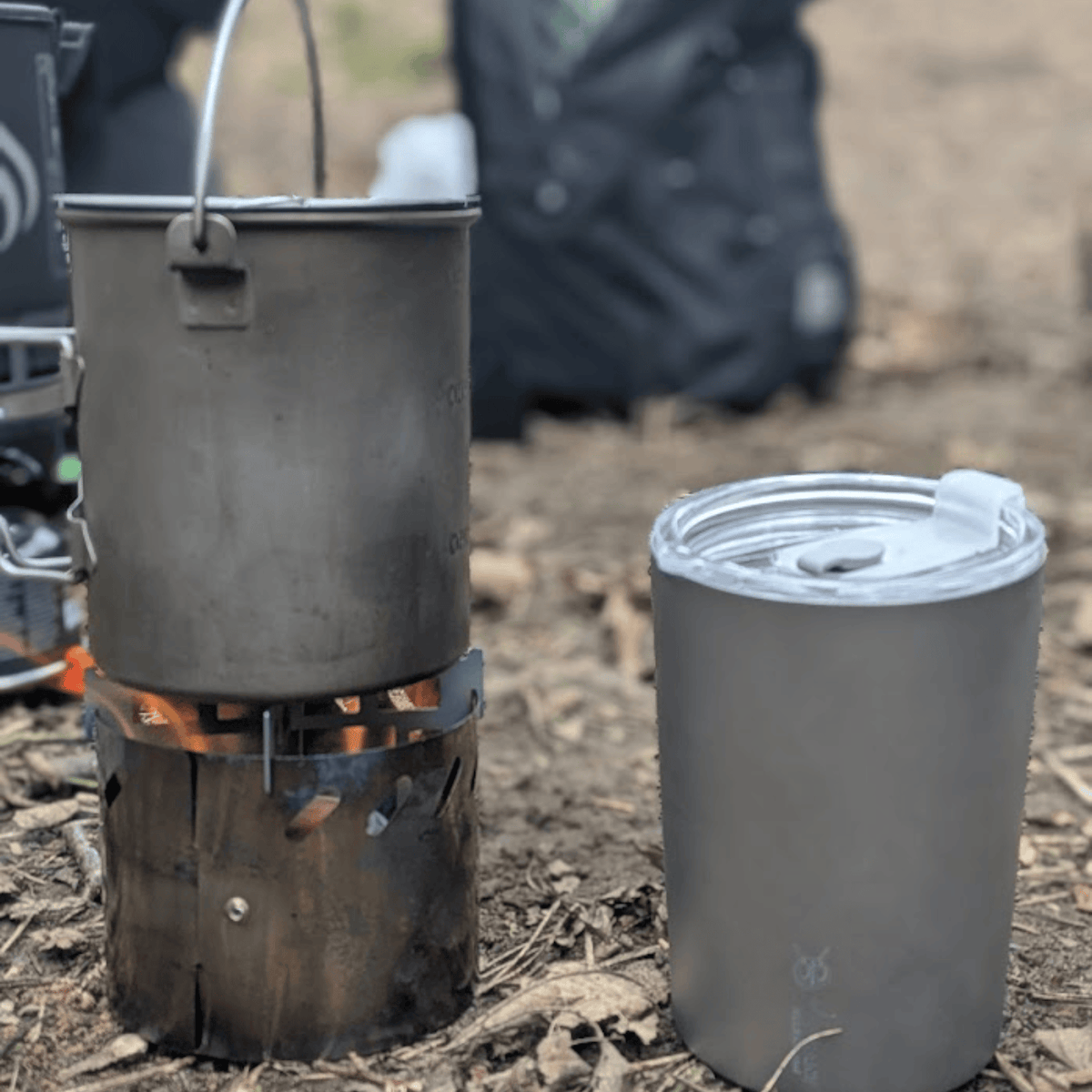 SilverAnt Ultralight Titanium Multi-Fuel Alcohol Stove Kit - actual product photo, in-use, real life setting