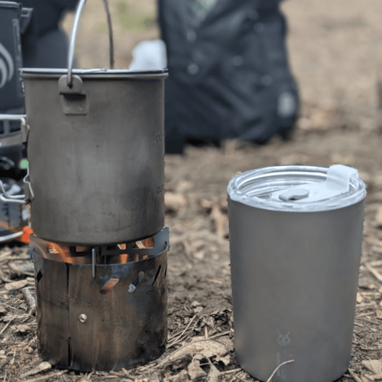 
                  
                    SilverAnt Ultralight Titanium Multi-Fuel Alcohol Stove Kit - actual product photo, in-use, real life setting
                  
                
