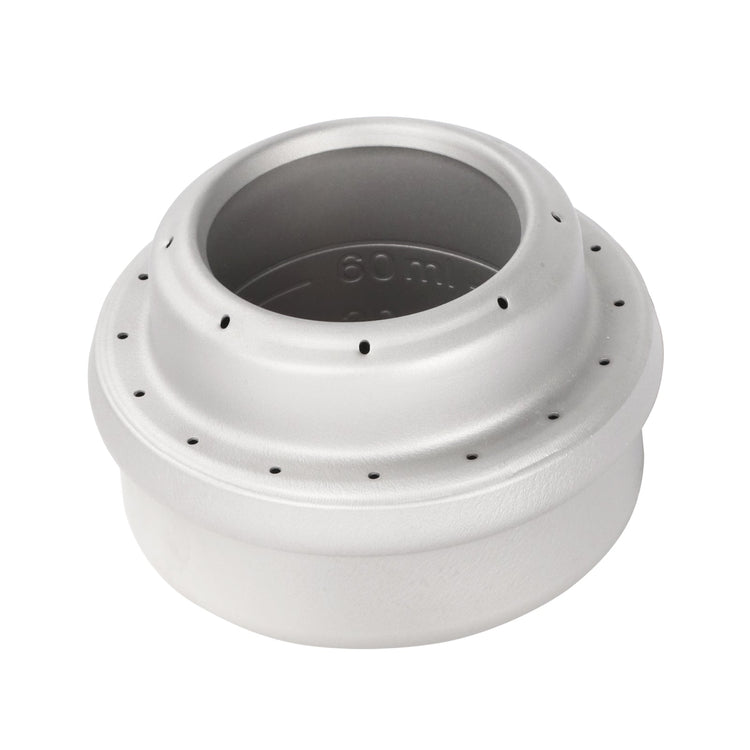 
                  
                    SilverAnt Outdoors Ultralight Titanium Multi-Fuel Alcohol Stove - Tilted top angle view, showing gradation measurements inside
                  
                