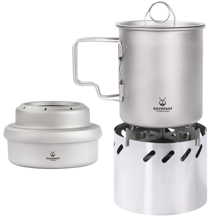 SilverAnt Ultralight Titanium Multi-Fuel Stove & Cup Kit - Main Product Image on white background