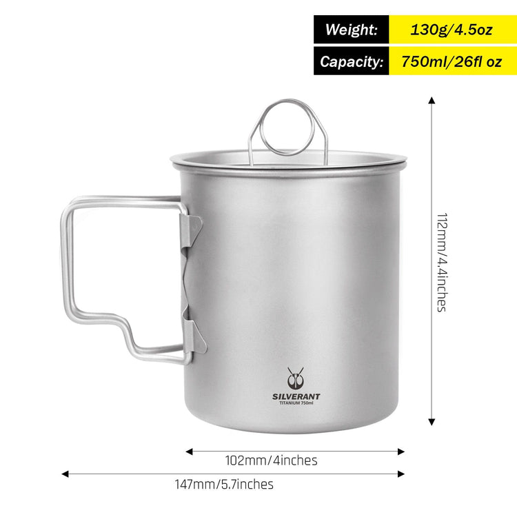 SilverAnt Ultralight Titanium Pot 750ml/25 fl oz with Lid - Weight, dimensions, and capacity