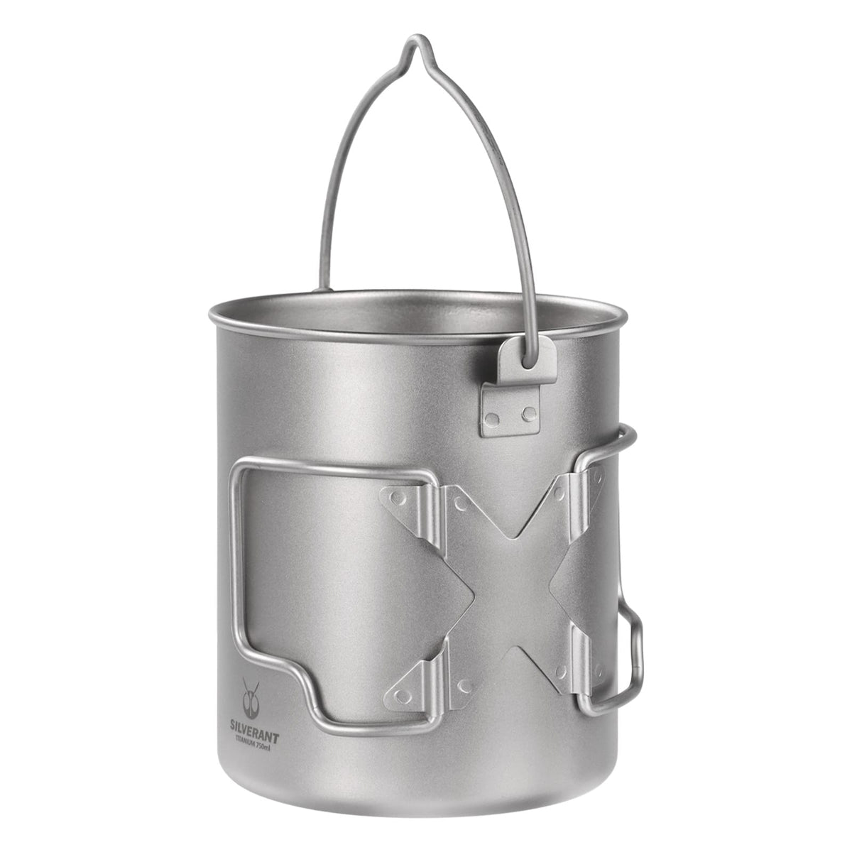 SilverAnt Ultralight Titanium Pot 750ml/25 fl oz with Lid and Bail Handle - white background, side view