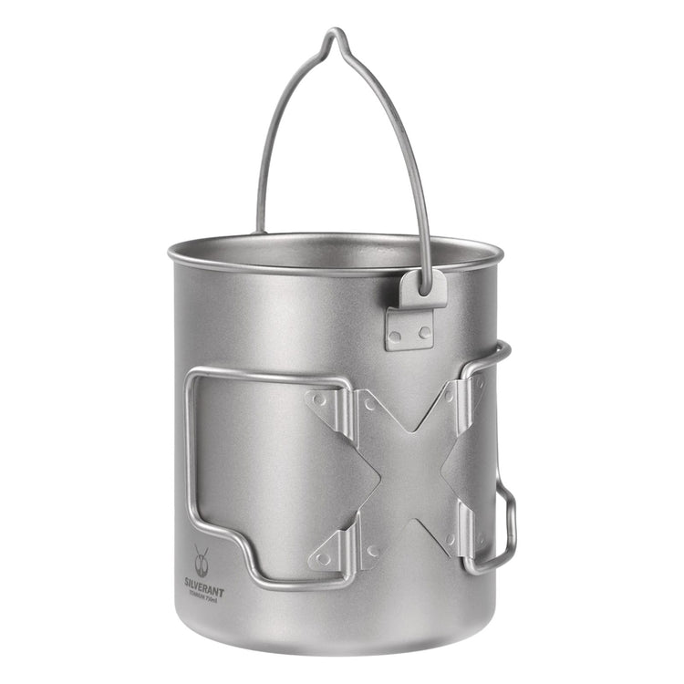 
                  
                    SilverAnt Ultralight Titanium Pot 750ml/25 fl oz with Lid and Bail Handle - white background, side view
                  
                