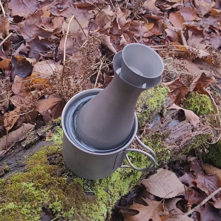 
                  
                    SilverAnt Ultralight Titanium Sake Bottle 330ml/10.5 fl oz actual product photo, plaed inside a titanium cup, lifestyle shot
                  
                