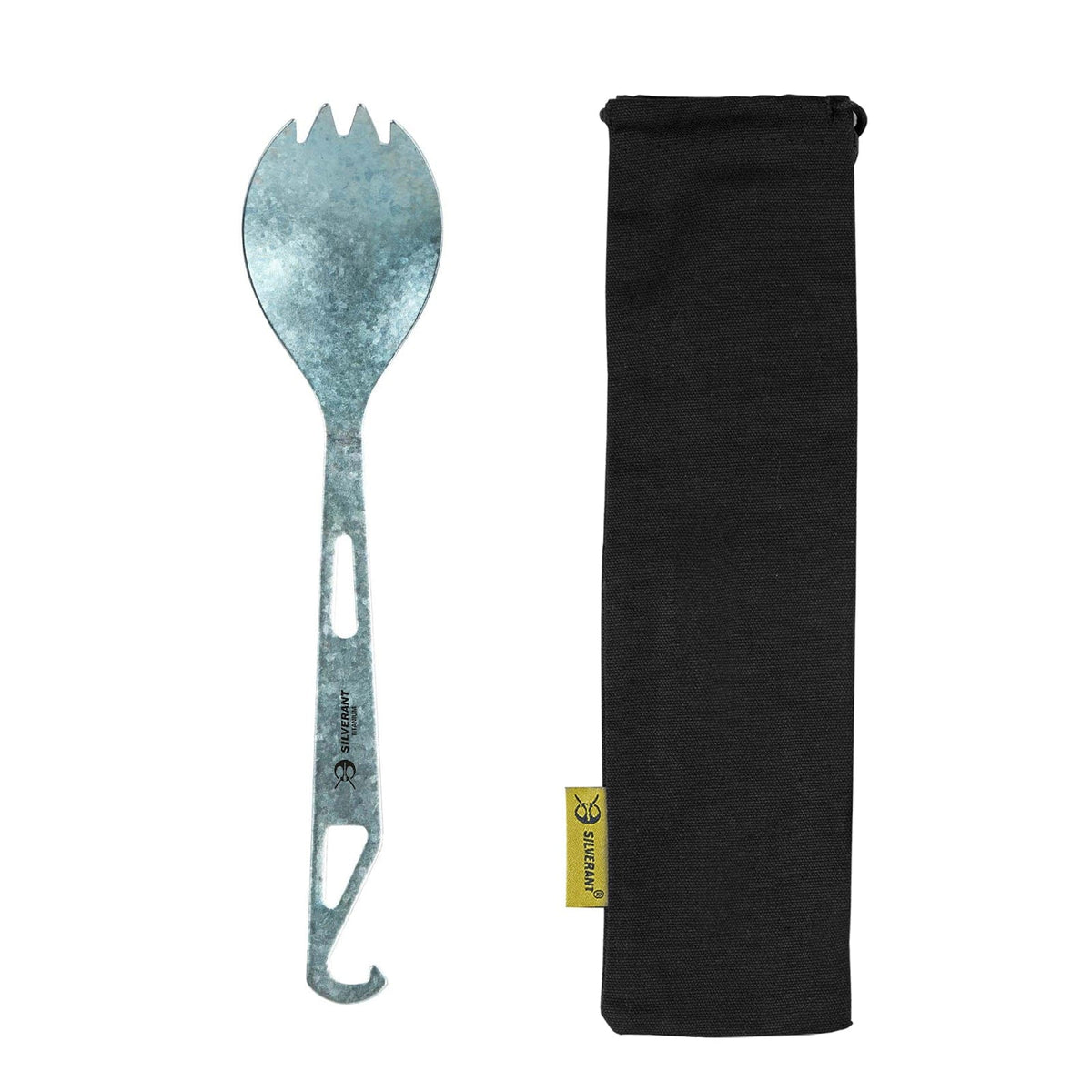 SilverAnt Ultralight Titanium Spork with Bottle Opener Anodized Blue - with black drawstring pouch included with purchase