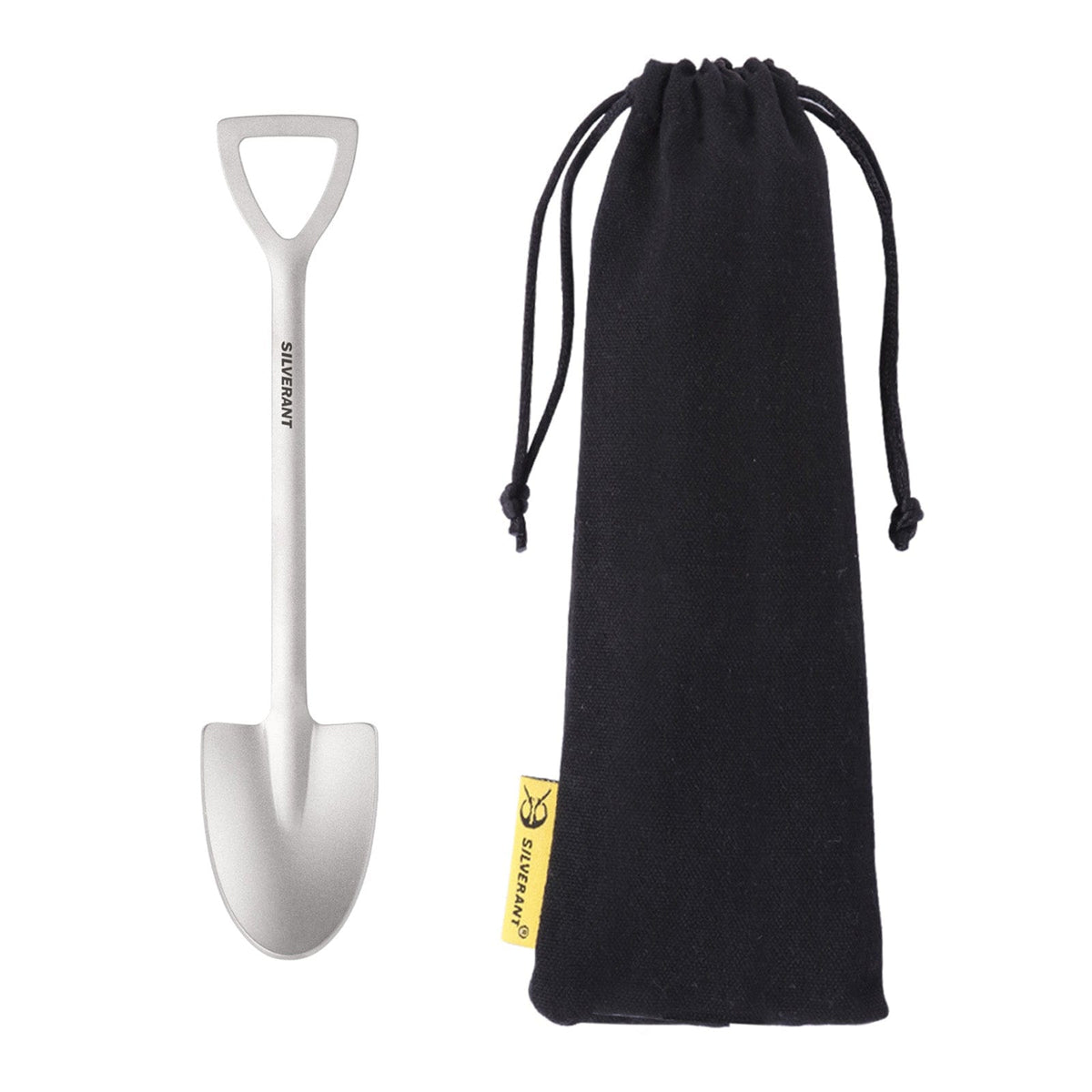 SilverAnt Ultralight Titanium Square & Spade Shovel Cutlery Utensils - Spade shovel with black drawstring pouch included with purchase