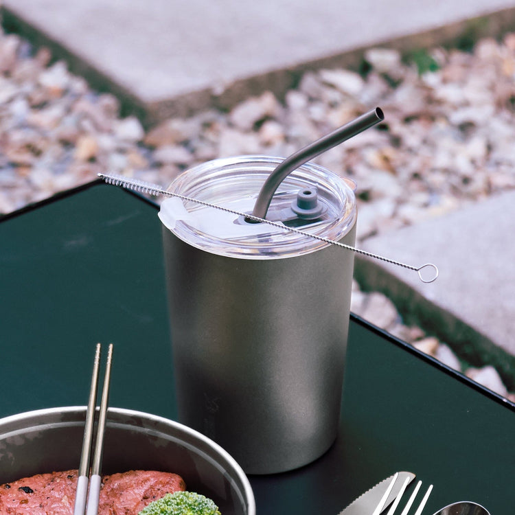 
                  
                    SilverAnt Ultralight Titanium Straw Sandblasted - Actual product photo, used in a SilverAnt Titanium Cup, with straw cleaner 
                  
                