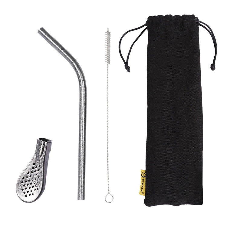 
                  
                    SilverAnt Ultralight Titanium Straw Crystallized with Strainer - with black drawstring pouch, disassembled showing all parts included with purchase
                  
                