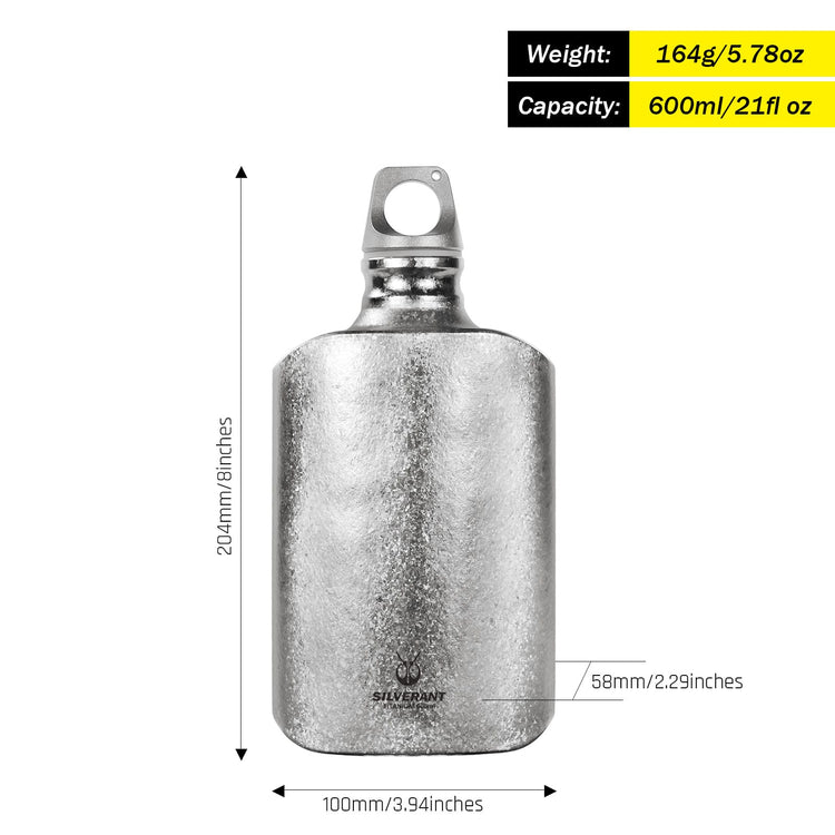 
                  
                    SilverAnt Ultralight Titanium Water Bottle 600ml/21 fl oz Slim - Crystallized (weight, dimensions, and capacity)
                  
                