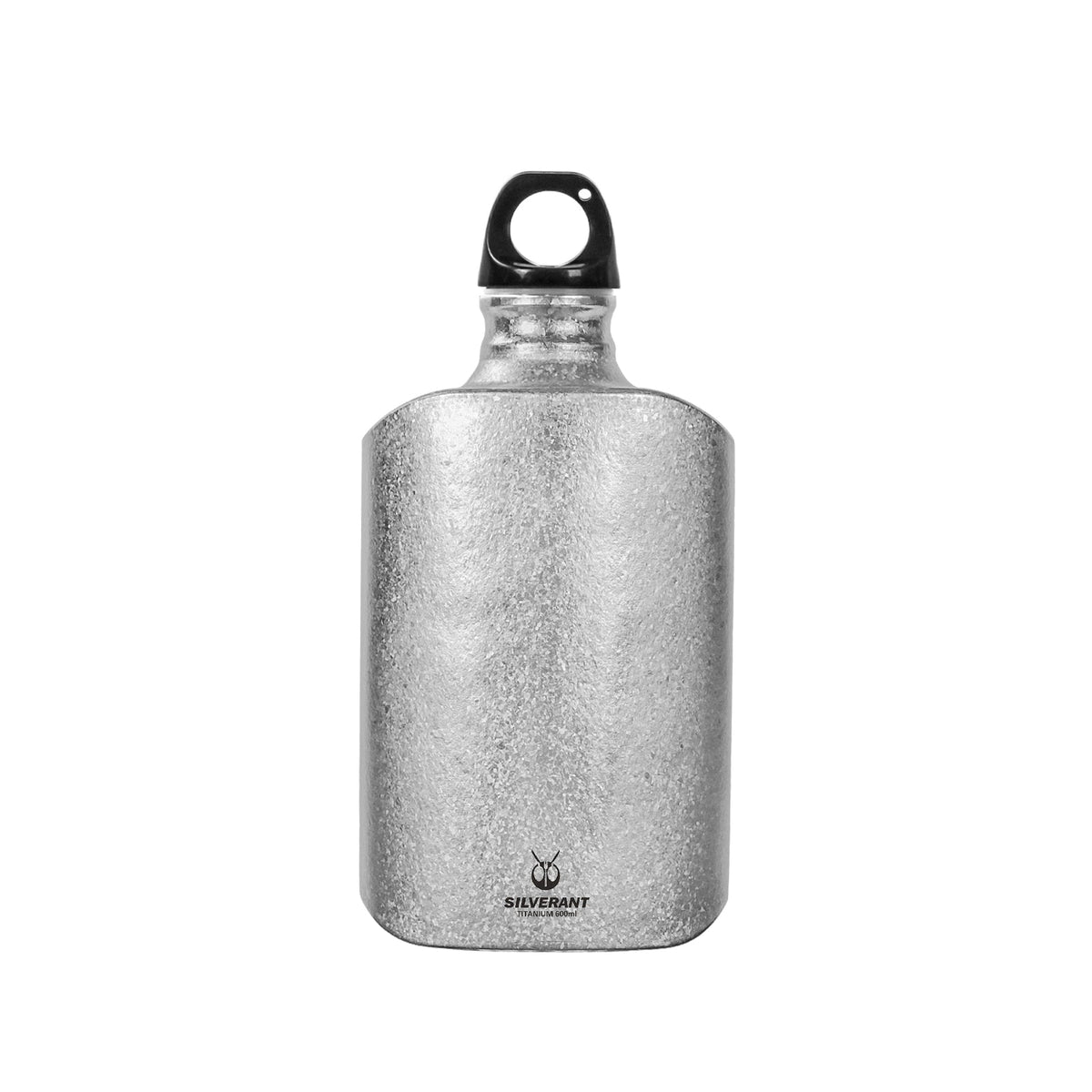 SilverAnt Ultralight Titanium Water Bottle 600ml/21 fl oz Slim - Crystallized (main image with black plastic cap/lid)