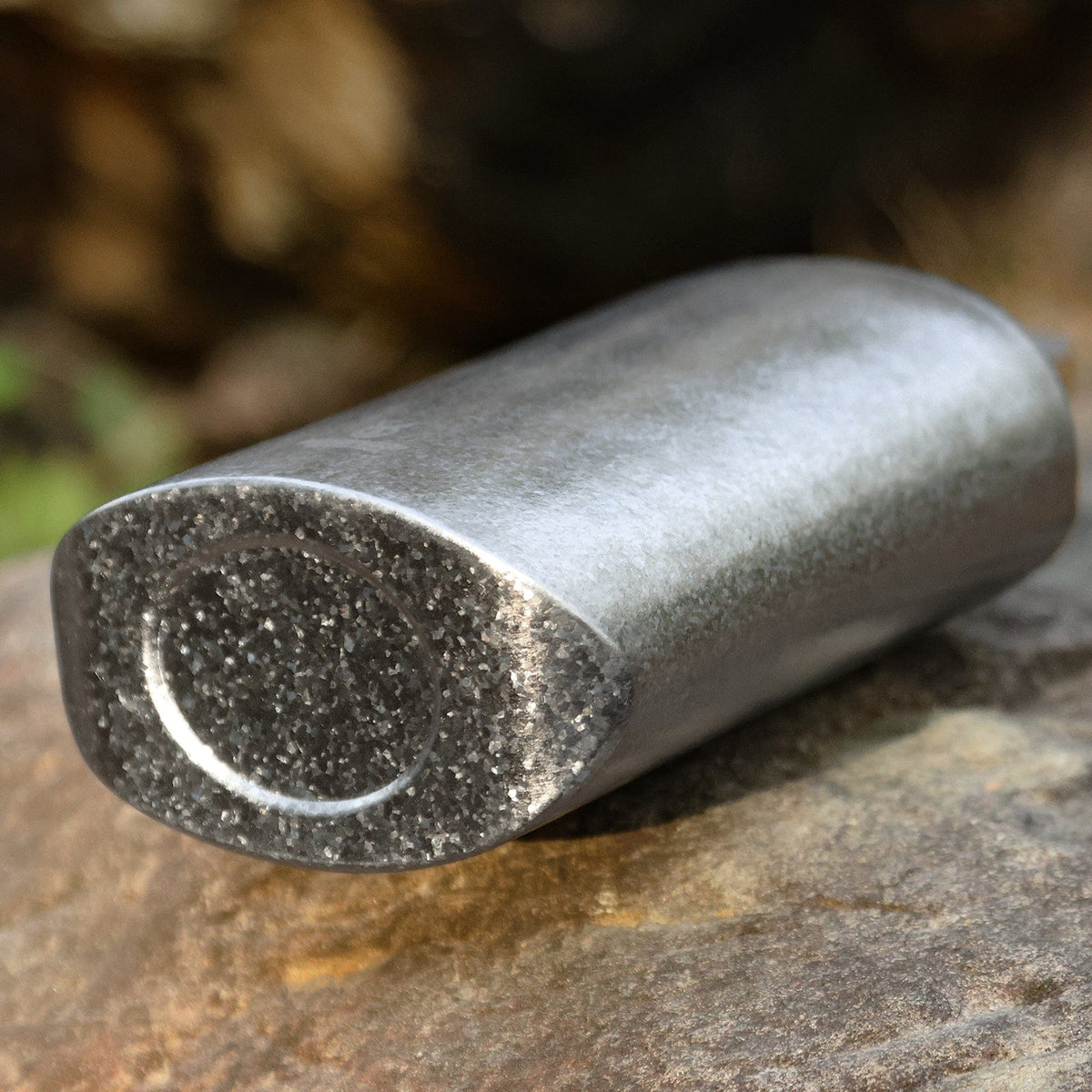 SilverAnt Ultralight Titanium Water Bottle 600ml/21 fl oz Slim - Crystallized (Actual product photo, laid flat on its side, showing bottom of bottle, close up of crystallized finish)