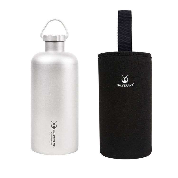 
                  
                    SilverAnt Ultralight Titanium Water Bottle Narrow Mouth Design - 400ml with black thermal carry sleeve (included with purchase)
                  
                