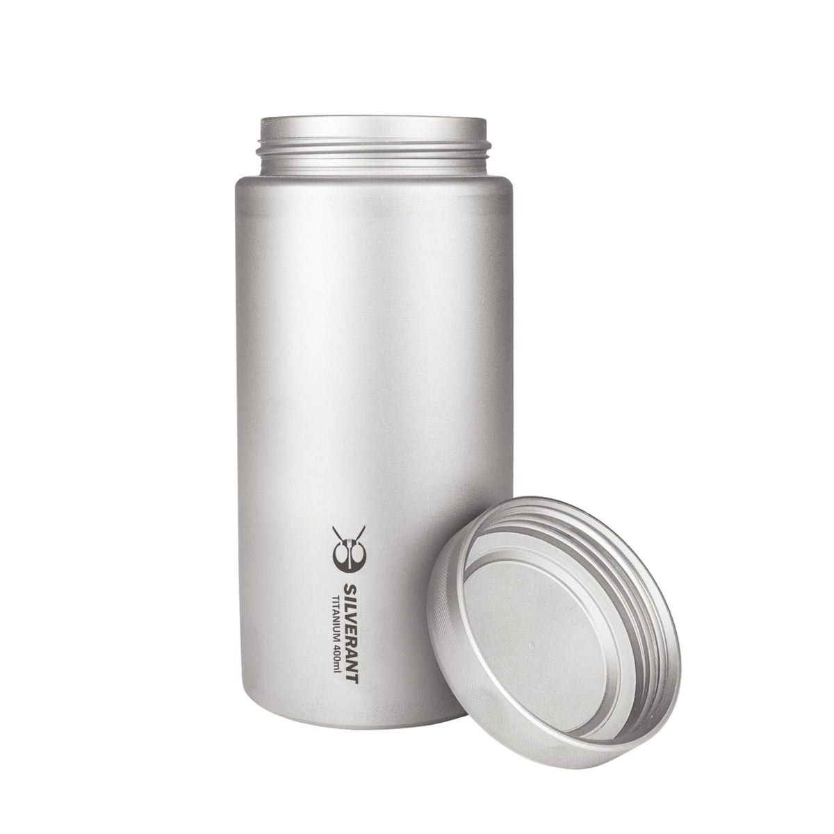 SilverAnt Ultralight Titanium Water Bottle Wide Mouth Screw Top - 400ml lid/cap opened