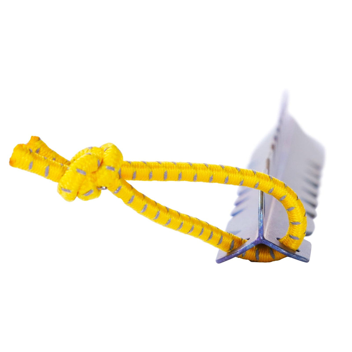 SilverAnt Outdoors Ultralight Y-Shape Titanium Tent Stake Large (close-up, top angle view, showing rope end)