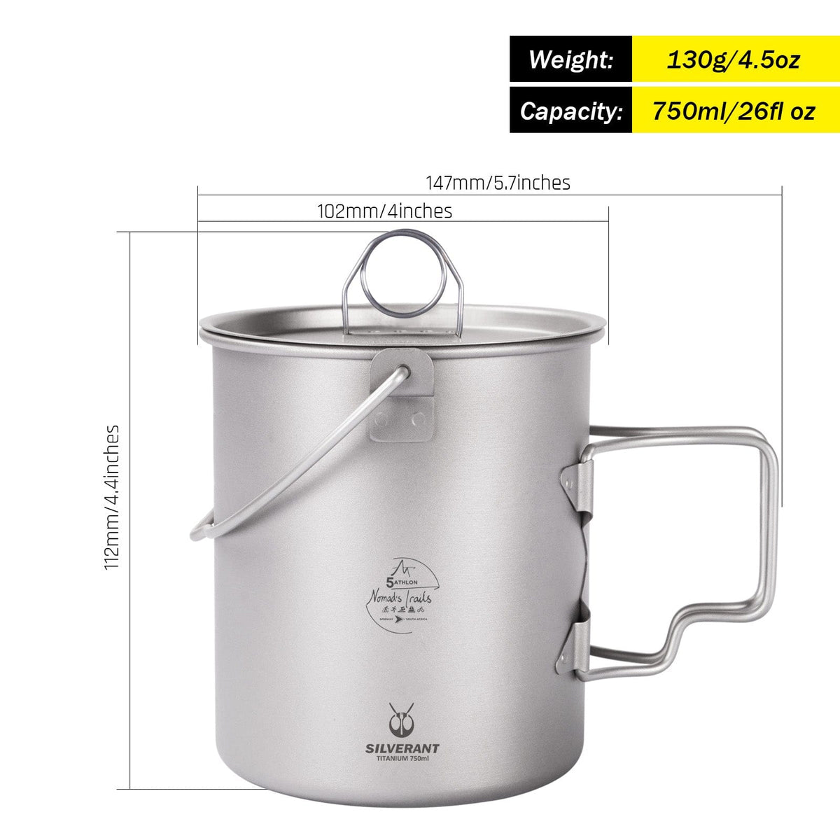 SilverAnt X 5Athlon Nomads Trails Collaboration - SilverAnt Titanium Cup weight, dimensions, and capacity