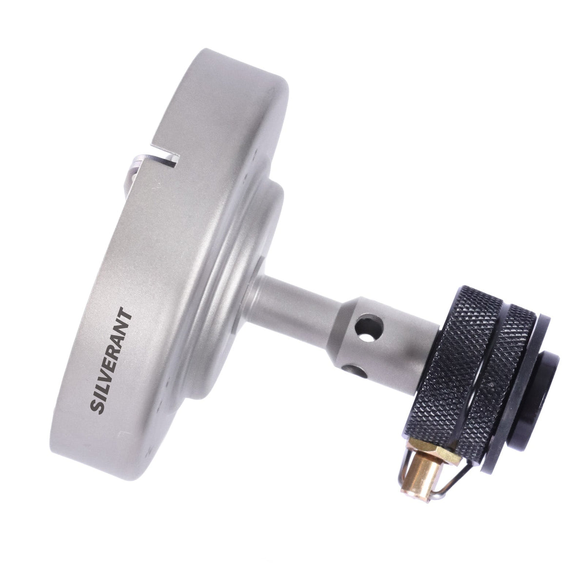 SilverTi Ultralight Titanium Gas Stove - Tilted and laid on its side, showing side features
