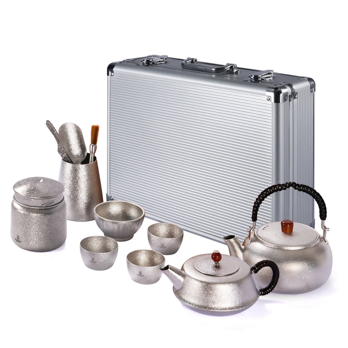 SilverAnt Large Crystallized Titanium Travel Tea Set